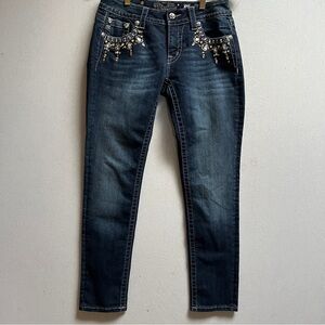 Miss Me Signature Ankle Skinny Jeans Size 29 Dark Wash Embellished